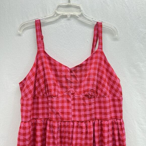 LANE BRYANT Gingham Sleeveless Flounce Hem Seersucker Midi Dress 18 Pink Pockets - Picture 4 of 15